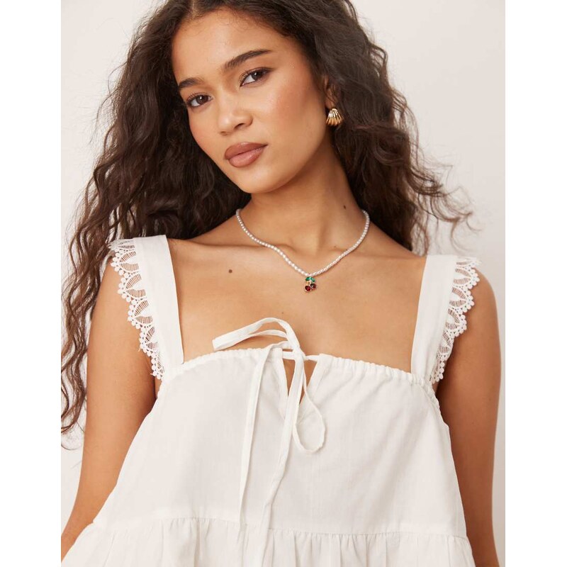 ASOS DESIGN tiered cami top with lace trim in white