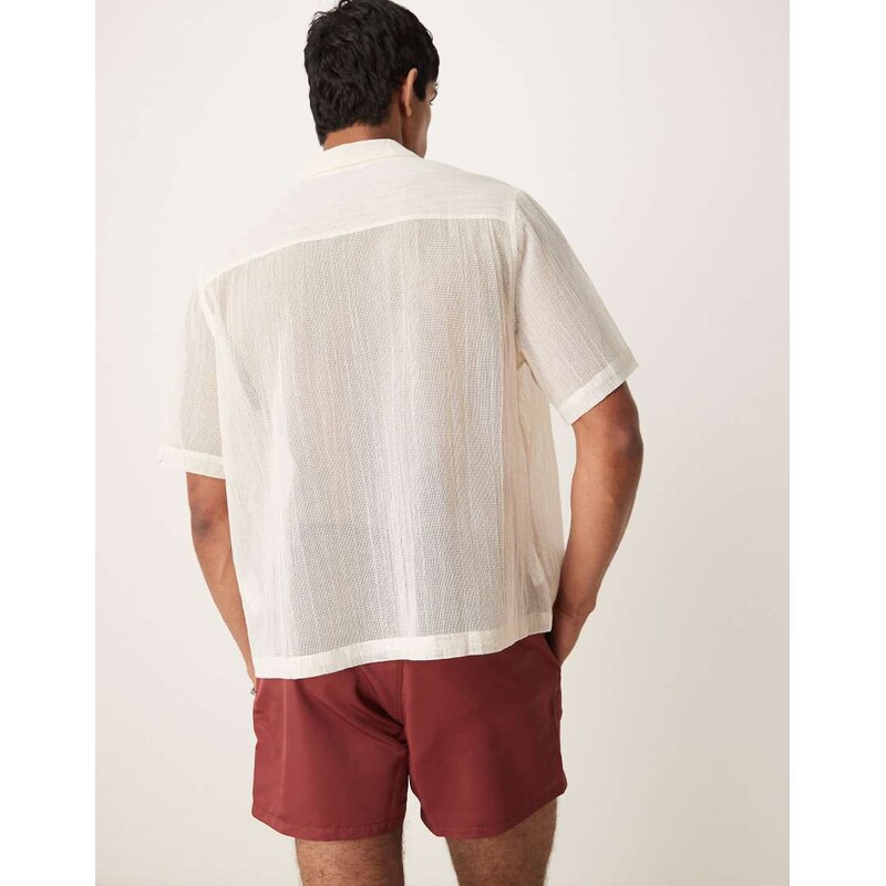 ASOS DESIGN co-ord boxy revere shirt with chest embroidery in cream-Neutral