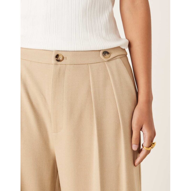 ASOS DESIGN tailored wide leg trousers with tab detail trousers in sand-Neutral
