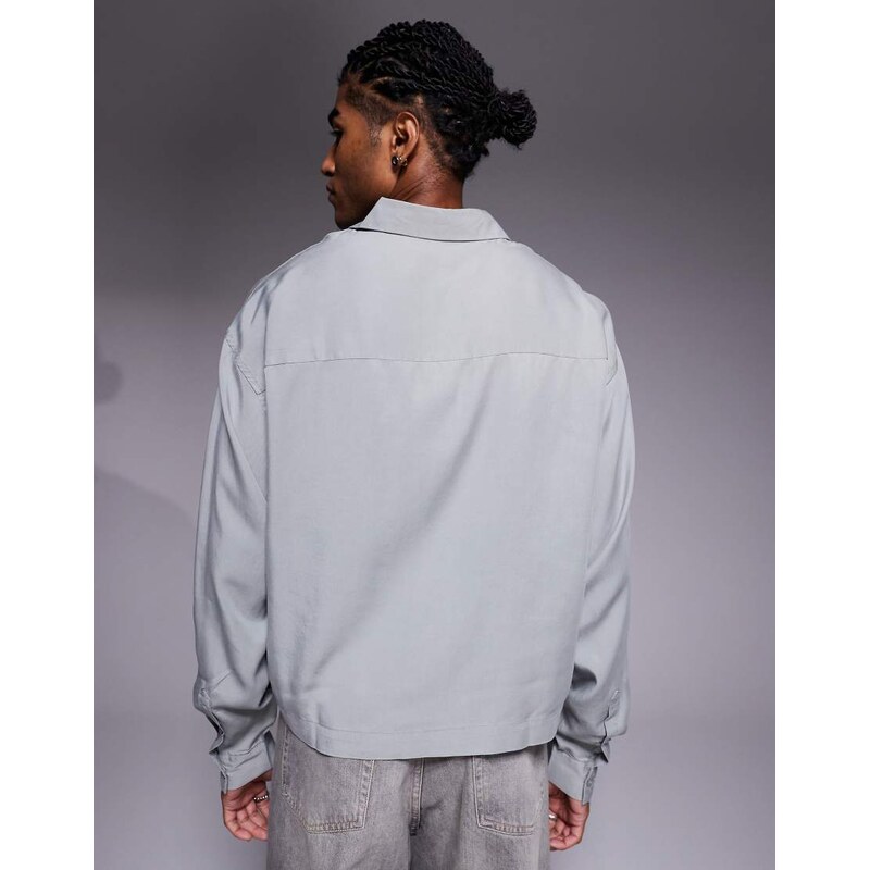 ASOS DESIGN premium oversized cropped shirt in grey