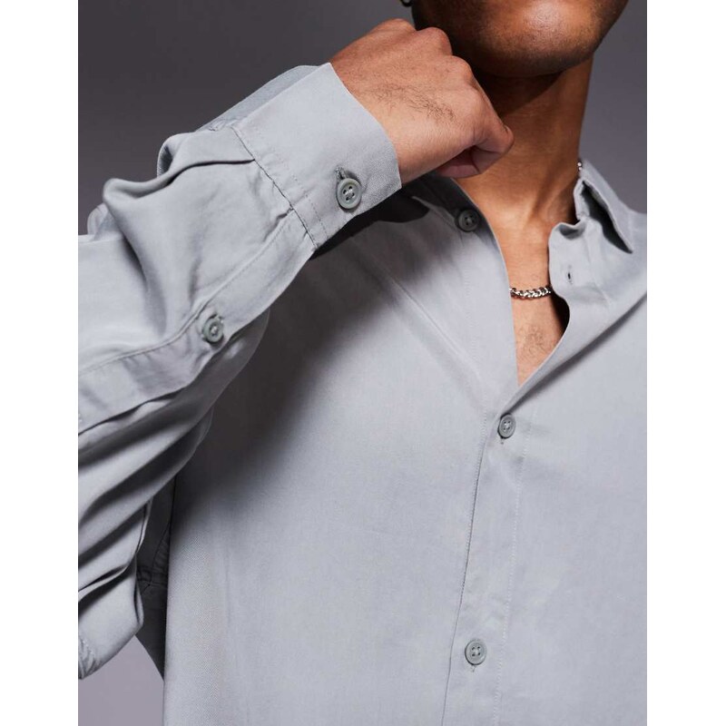 ASOS DESIGN premium oversized cropped shirt in grey
