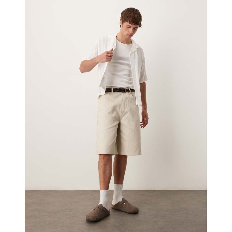 Abercrombie & Fitch short sleeve cropped lightweight linen shirt in white