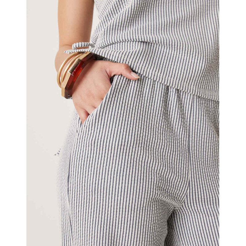 Vila textured stripe wide leg trouser co-ord in black and cream