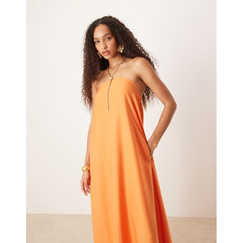 ASOS DESIGN cupro bandeau maxi dress in papaya-Orange