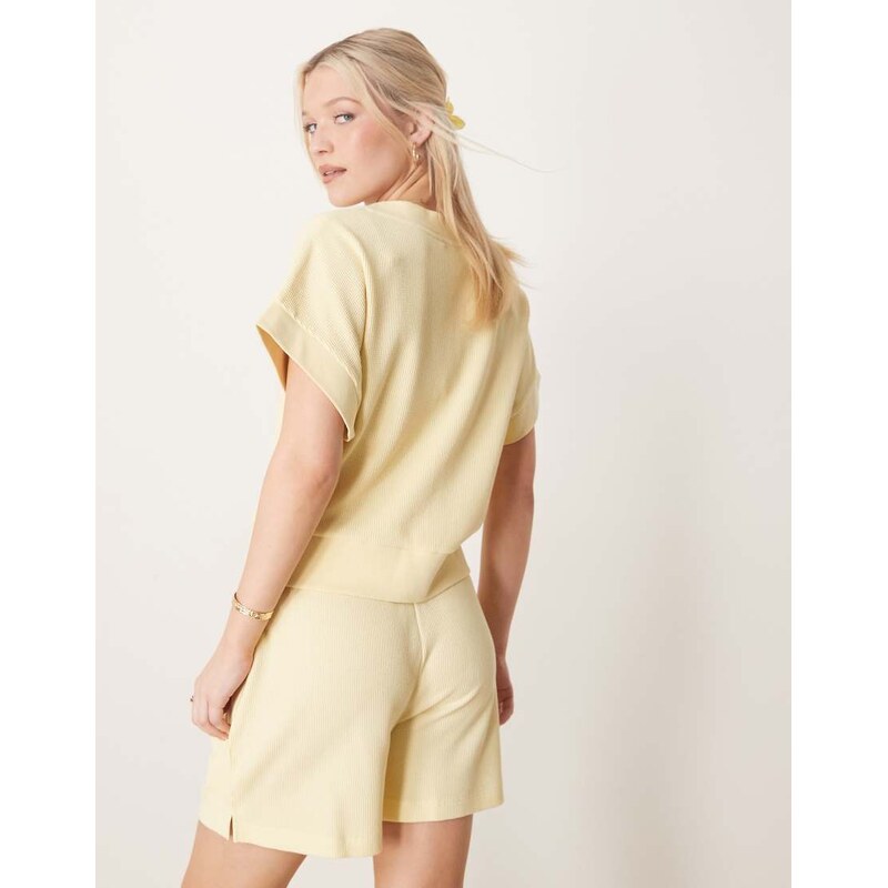 ASOS DESIGN longline waffle short in lemon-Yellow