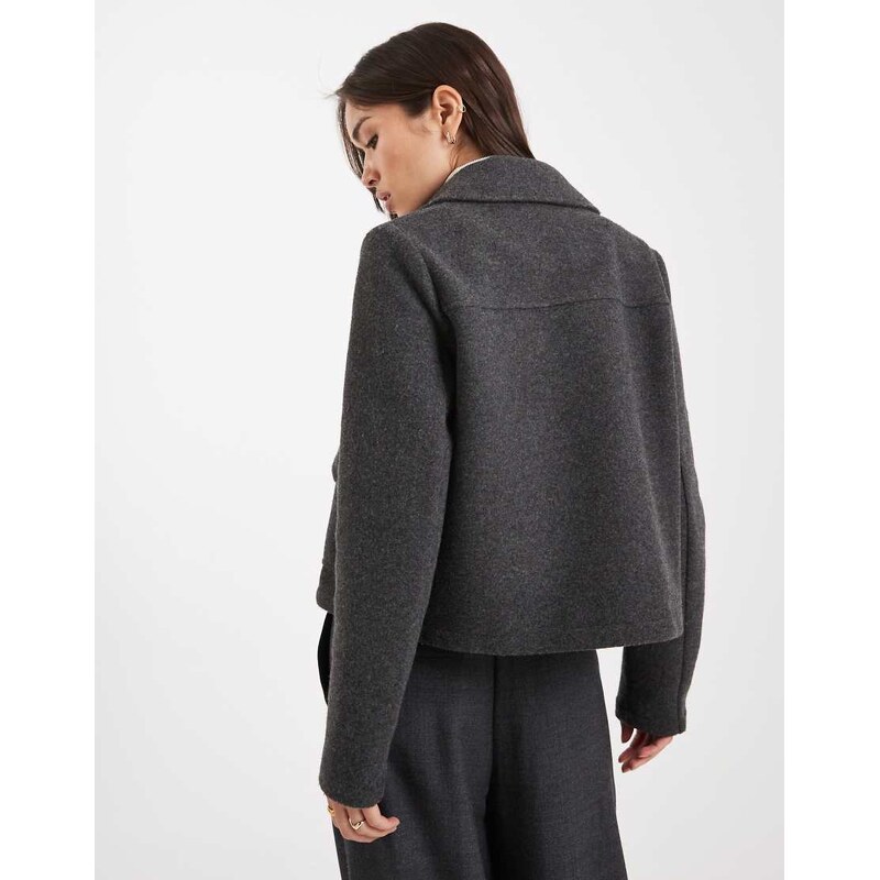 Vero Moda cropped felt jacket with pockets in dark grey melange