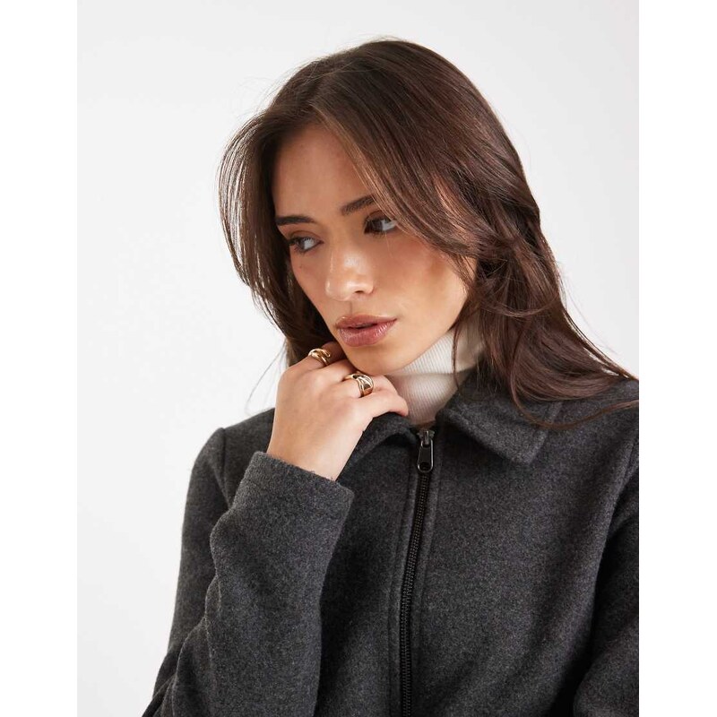 Vero Moda cropped felt jacket with pockets in dark grey melange