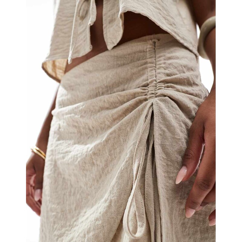 ONLY ruched detail mini skirt co-ord in beige-Neutral