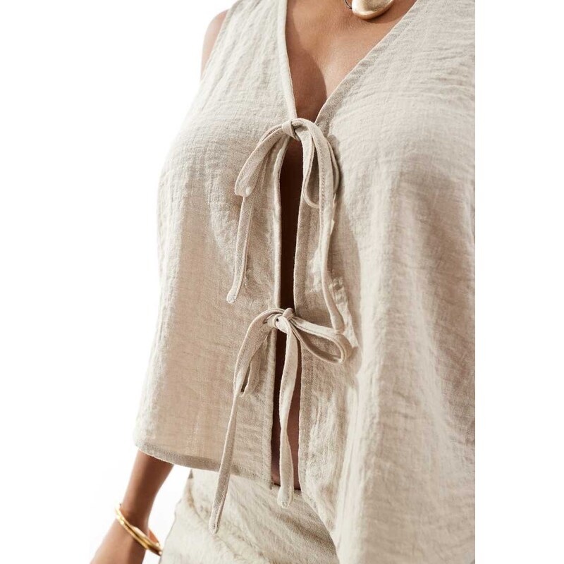 ONLY tie front vest co-ord in beige-Neutral