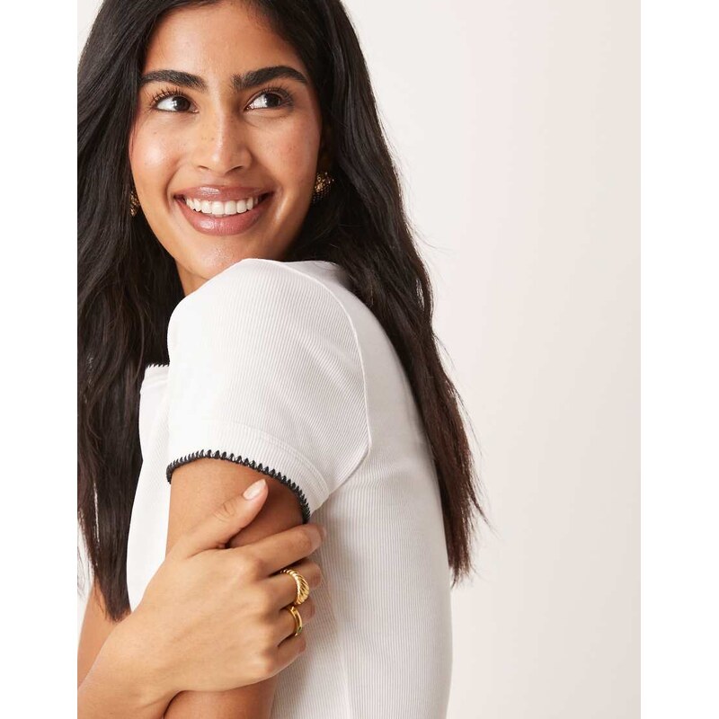 ASOS DESIGN babytee with blanket stitch detail in white