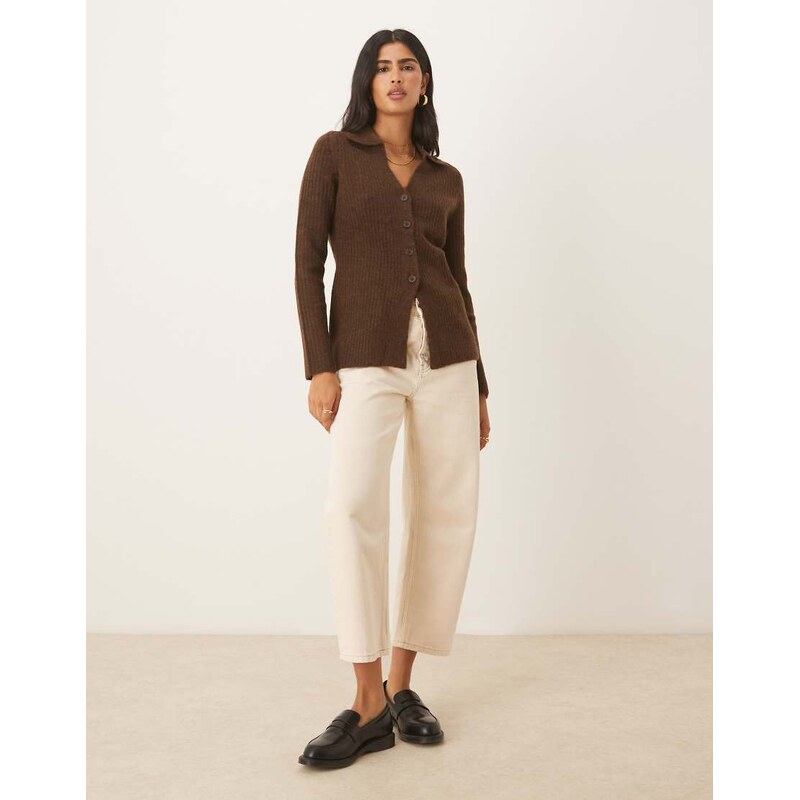 ASOS DESIGN knitted longline fitted shirt in chocolate-Brown