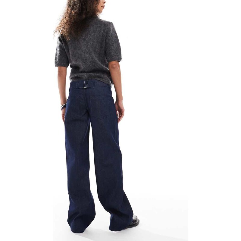 ASOS DESIGN denim low waist cargo jeans in inky wash-Blue
