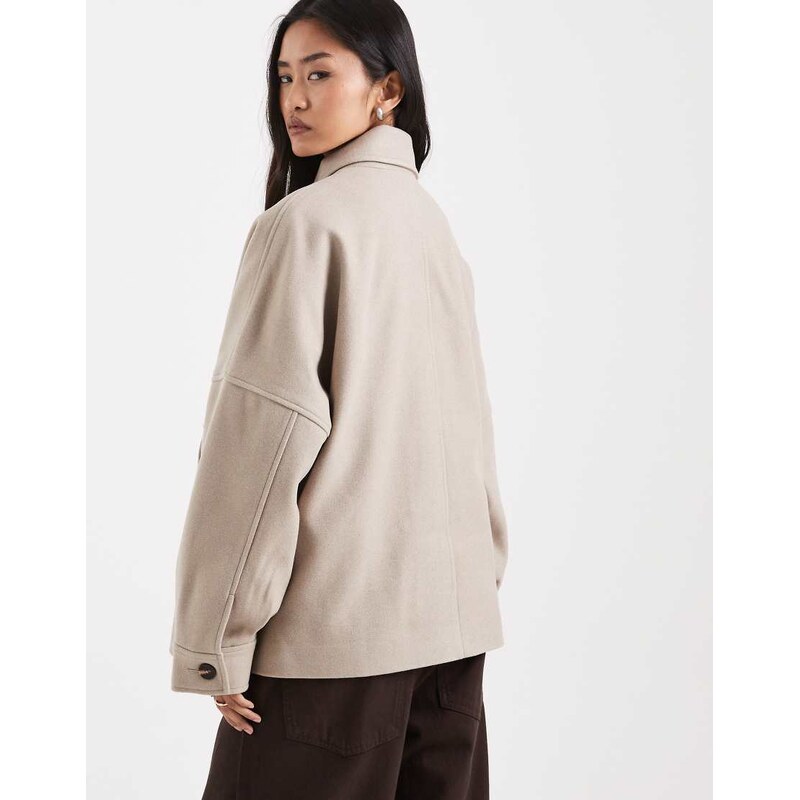 ASOS DESIGN slouchy formal harrington jacket in oatmeal-Neutral
