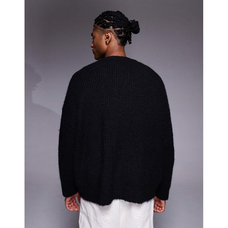 ASOS DESIGN super oversized knitted crew neck cardigan in black