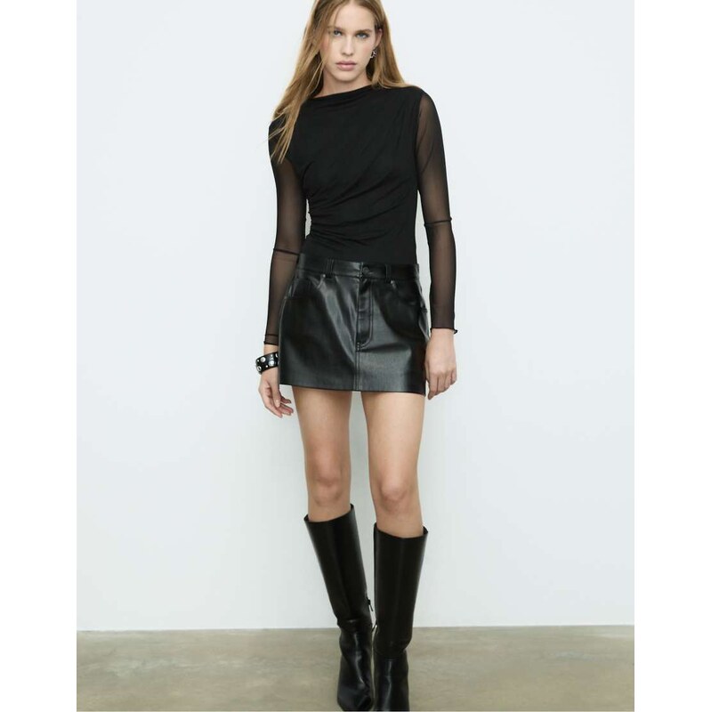 Stradivarius Gathered tulle bodysuit in black 109605717