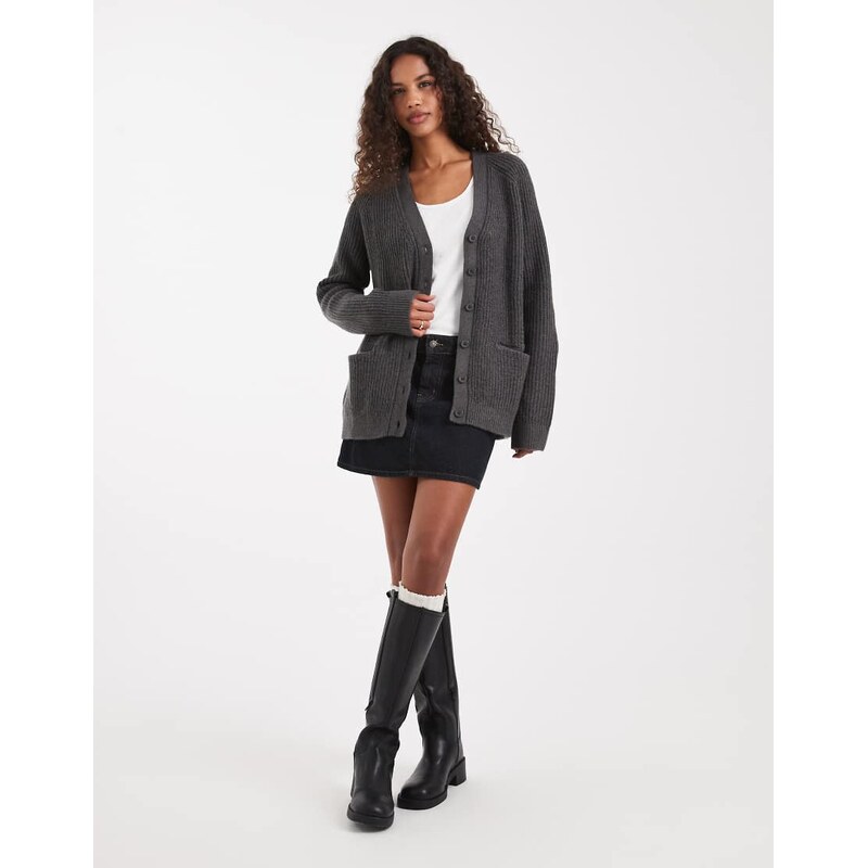 ASOS DESIGN oversized boyfriend cardigan in rib in charcoal-Grey
