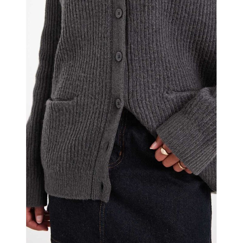 ASOS DESIGN oversized boyfriend cardigan in rib in charcoal-Grey