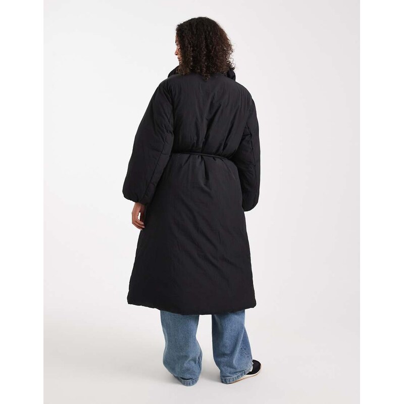 ASOS DESIGN funnel neck longline puffer jacket in black-Grey