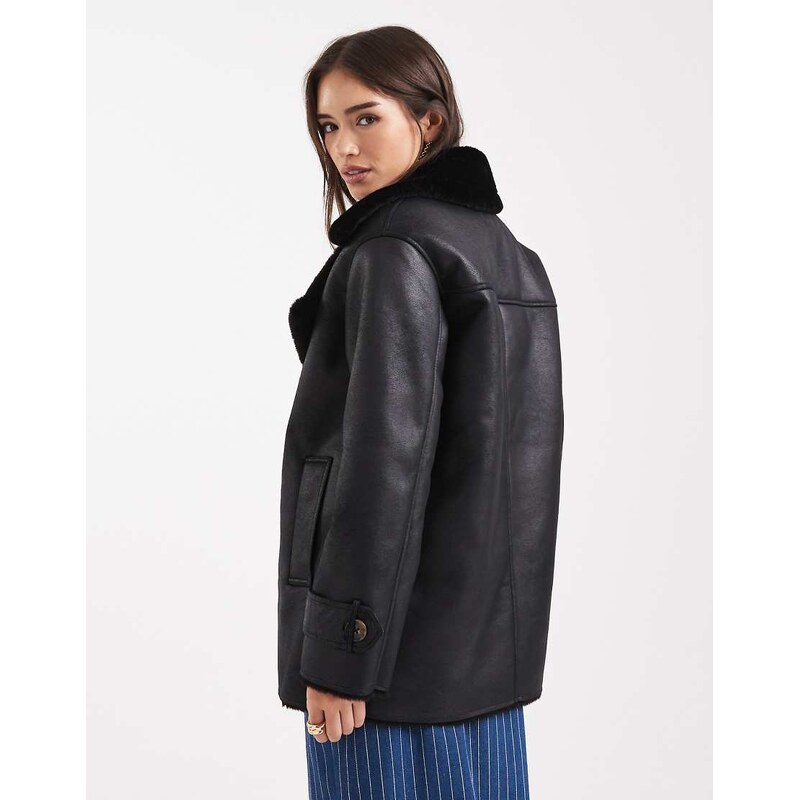 ASOS DESIGN oversized bonded borg flight jacket in black