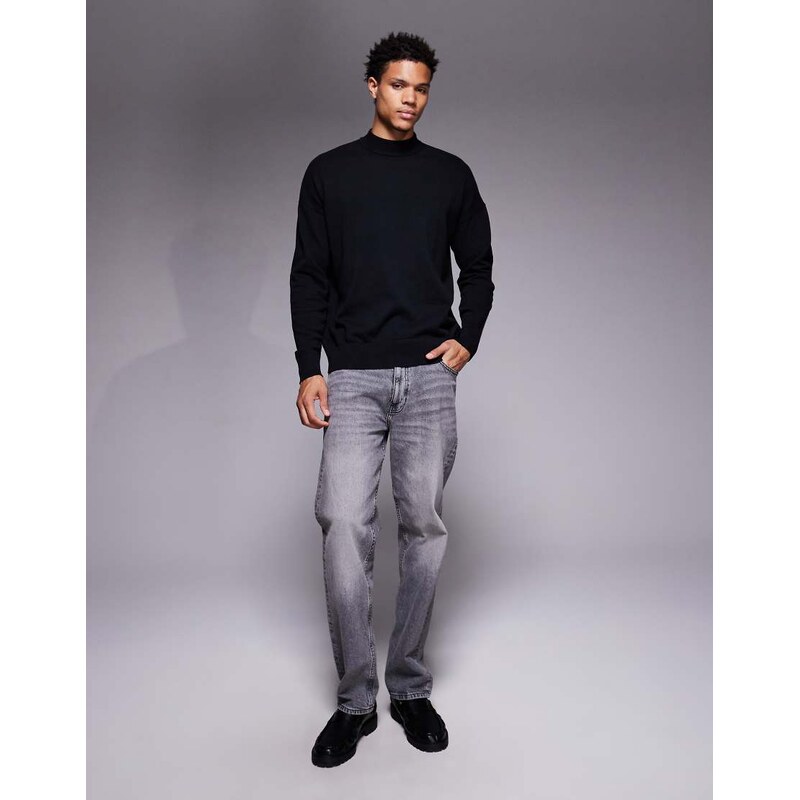 ASOS DESIGN relaxed long sleeve knitted turtle neck t-shirt in black