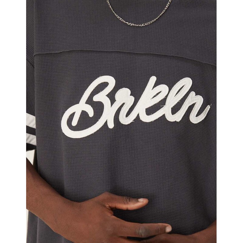 ASOS DESIGN oversized city applique on waffle fabric in charcoal-Grey