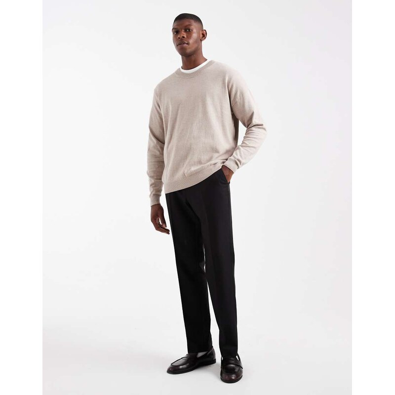 ASOS DESIGN relaxed long sleeve knitted crew neck t-shirt in stone marl-Neutral