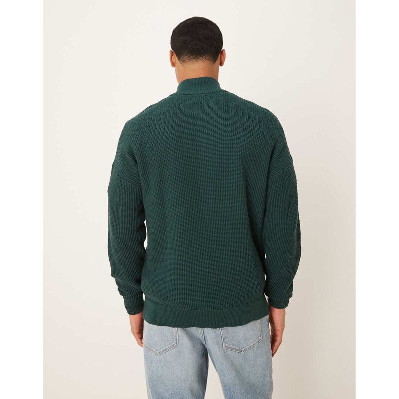 ASOS DESIGN relaxed knitted pique funnel neck jumper in dark green