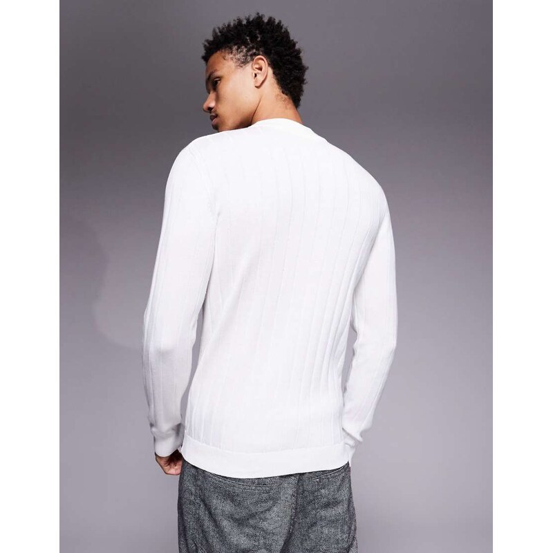 ASOS DESIGN muscle fit long sleeve knitted rib turtle neck t-shirt in white-Neutral