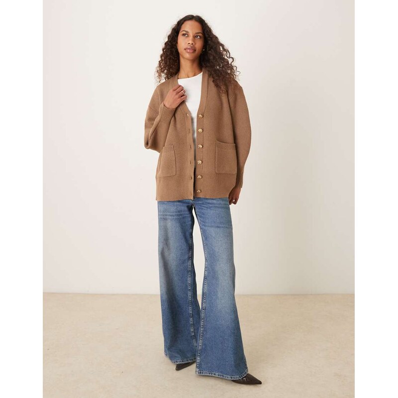 ASOS DESIGN oversized boyfriend cardigan in structured yarn in mocha-Brown