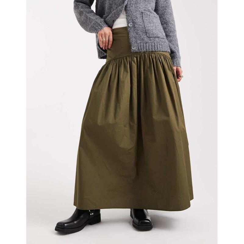 ASOS DESIGN drop waist maxi skirt in khaki-Multi