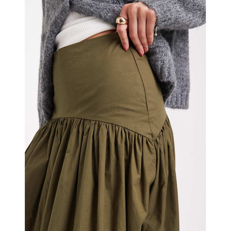 ASOS DESIGN drop waist maxi skirt in khaki-Multi