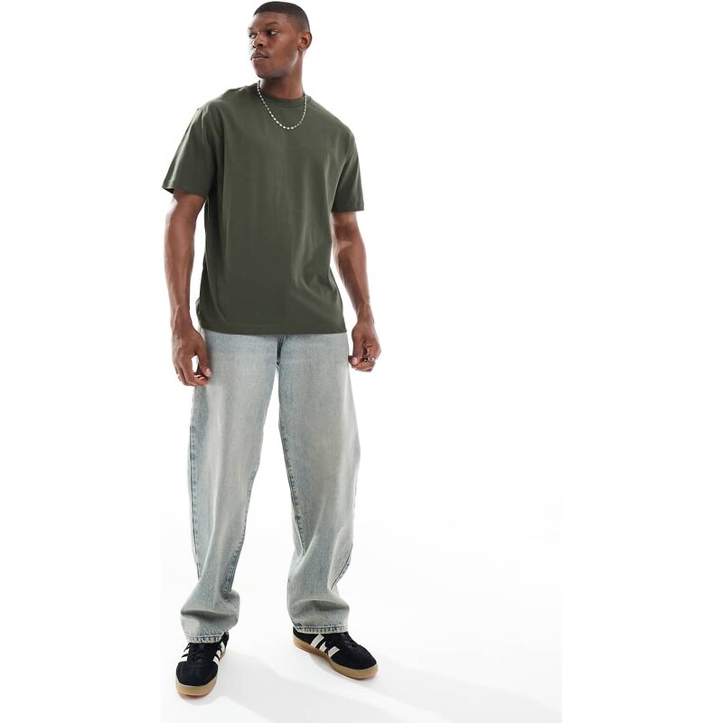 ASOS DESIGN essentials 2 pack relaxed t-shirts in green and stone-Multi
