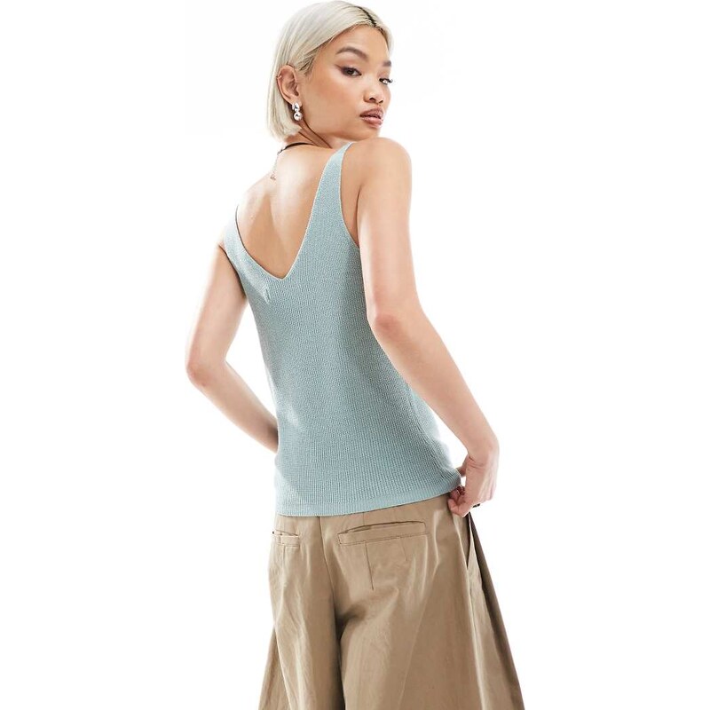 Vero Moda ribbed knit v neck cami top in grey mist