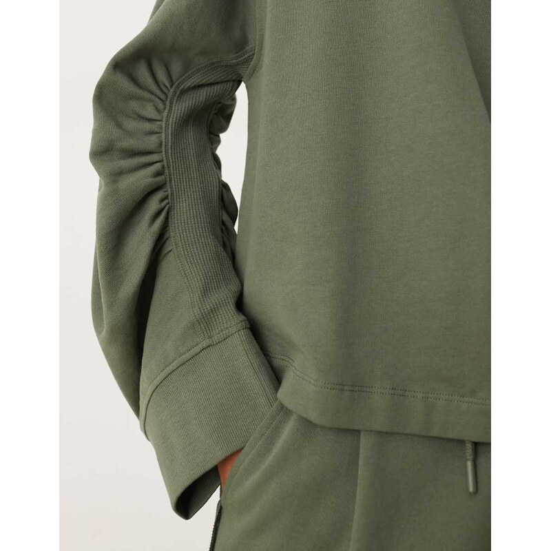 ASOS DESIGN co-ord sweatshirt with waffle panel detail in khaki-Green