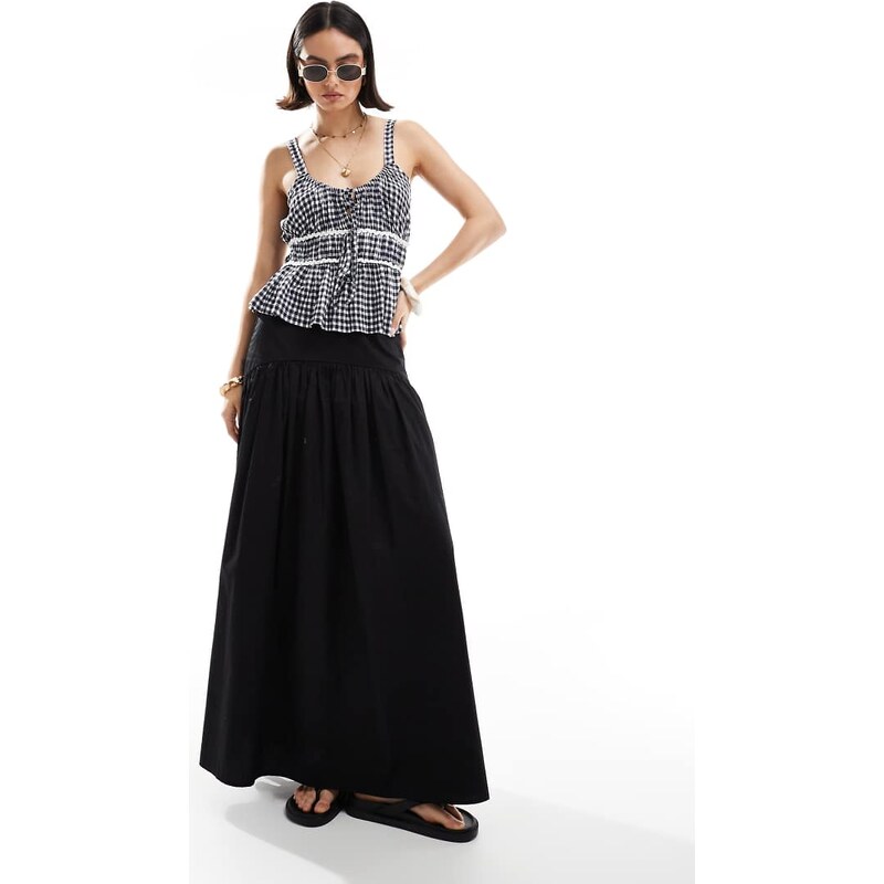 ASOS DESIGN milkmaid top in gingham with ricrac trims in navy gingham