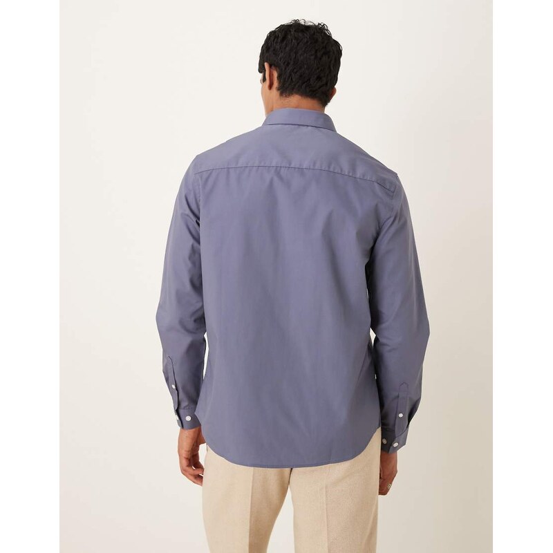 ASOS DESIGN formal easy iron poplin regular shirt in steel blue
