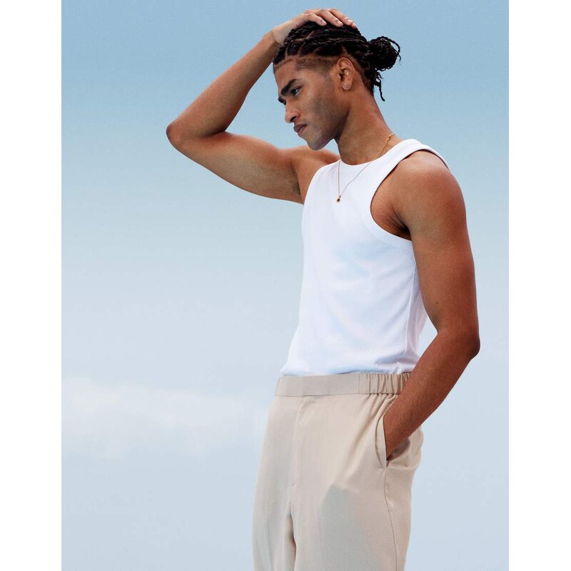 ASOS DESIGN oversized tapered lightweight suit trousers in stone-Neutral