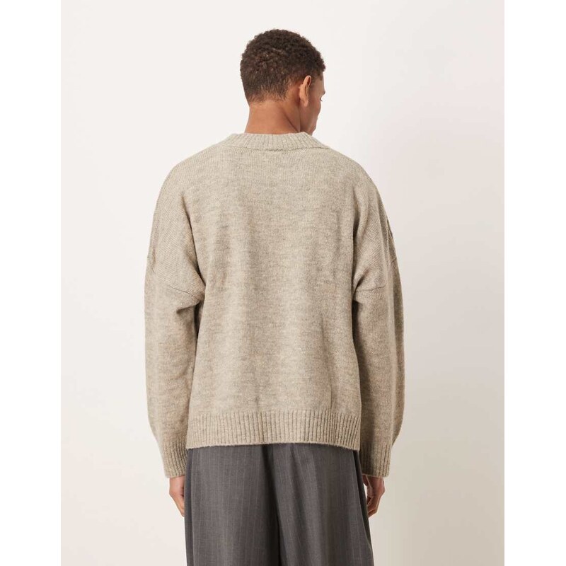 ASOS DESIGN super oversized boxy fit knitted v-neck jumper in taupe-Brown
