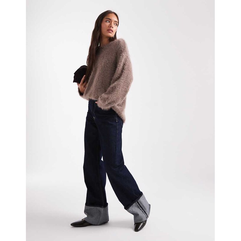 ASOS DESIGN knitted oversized jumper in eyelash yarn in mocha-Brown