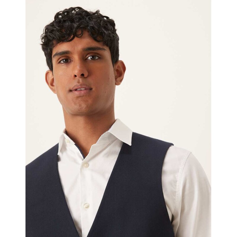 ASOS DESIGN slim suit waistcoat in navy herringbone wool look