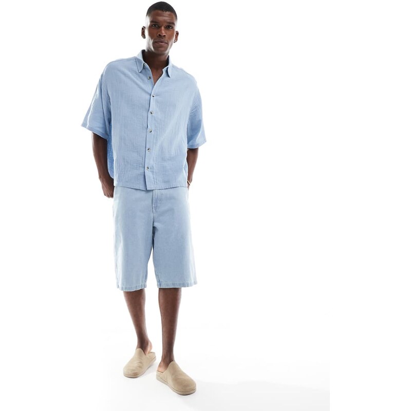 ASOS DESIGN cheesecloth textured regular shirt in blue