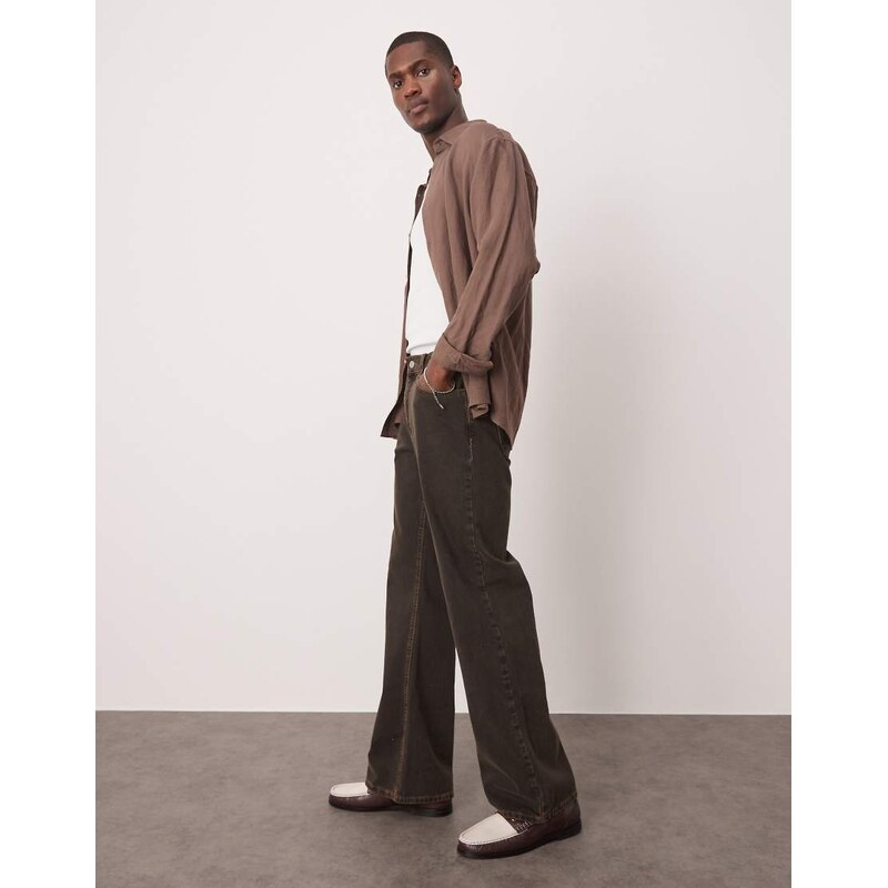 ASOS DESIGN wide flare jeans in brown wash-Black