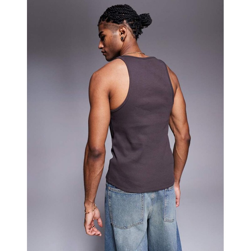 ASOS DESIGN super heavyweight muscle vest in brown rib