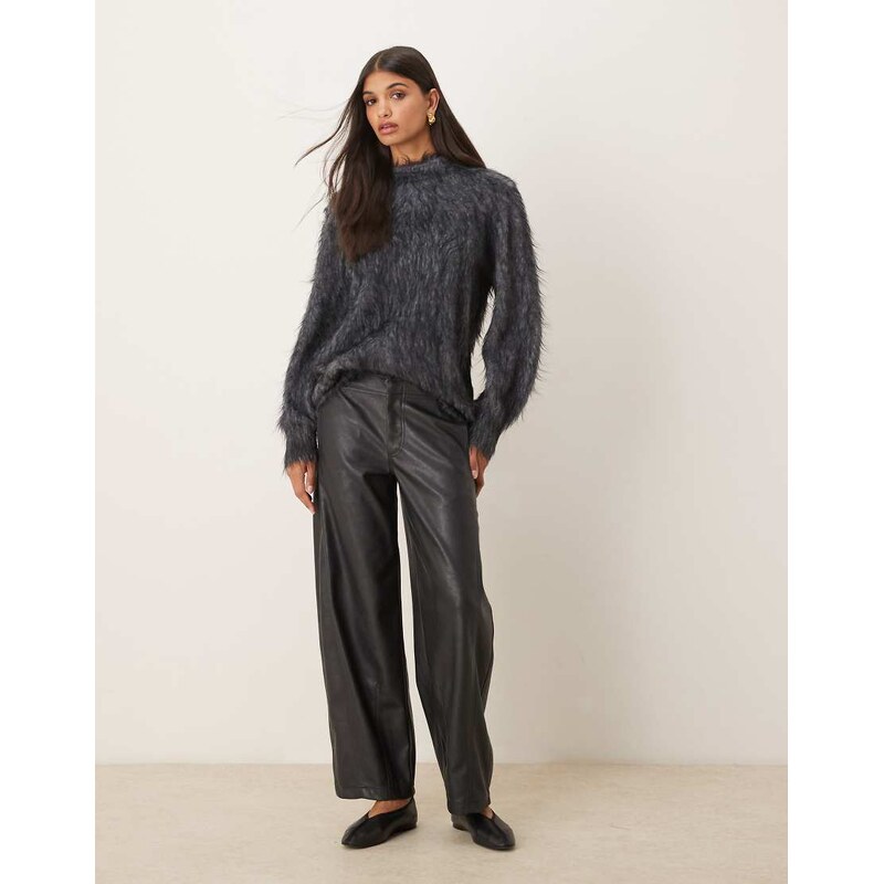 ASOS DESIGN knitted extreme eyelash crew neck jumper in grey-Black