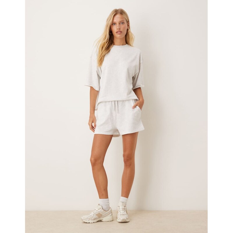 JDY jersey shorts co-ord in light grey-Neutral
