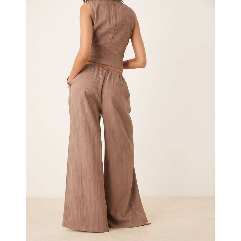 ASOS DESIGN crinkle palazzo trousers co-ord in taupe-Neutral