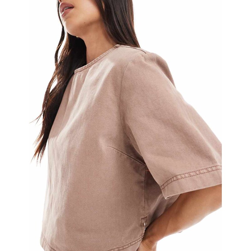 ASOS DESIGN washed tee co-ord in washed mink-Neutral