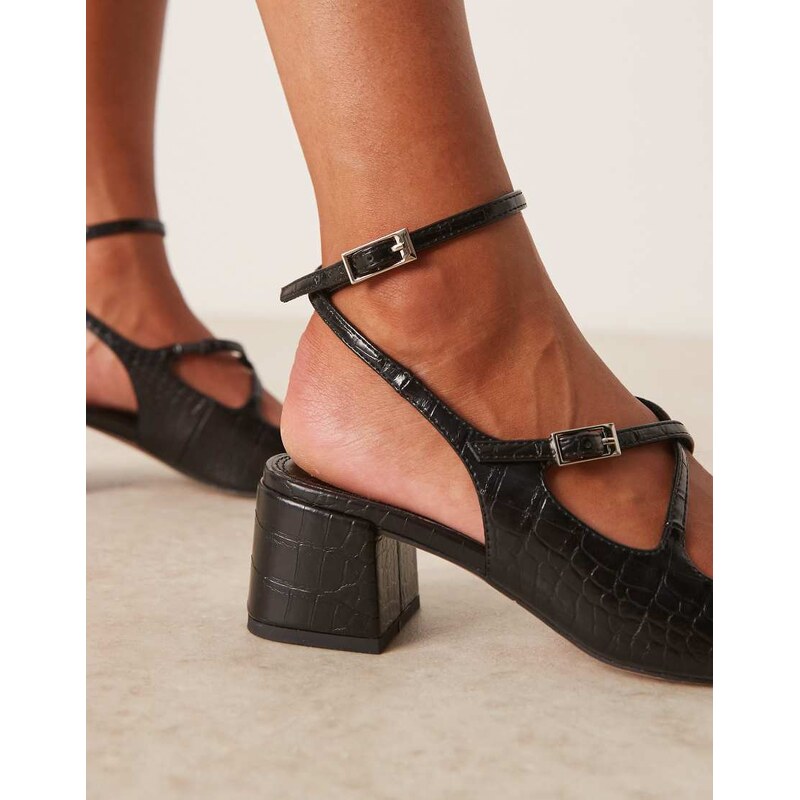 ASOS DESIGN Simone buckle strap detail mid block heel shoes in black