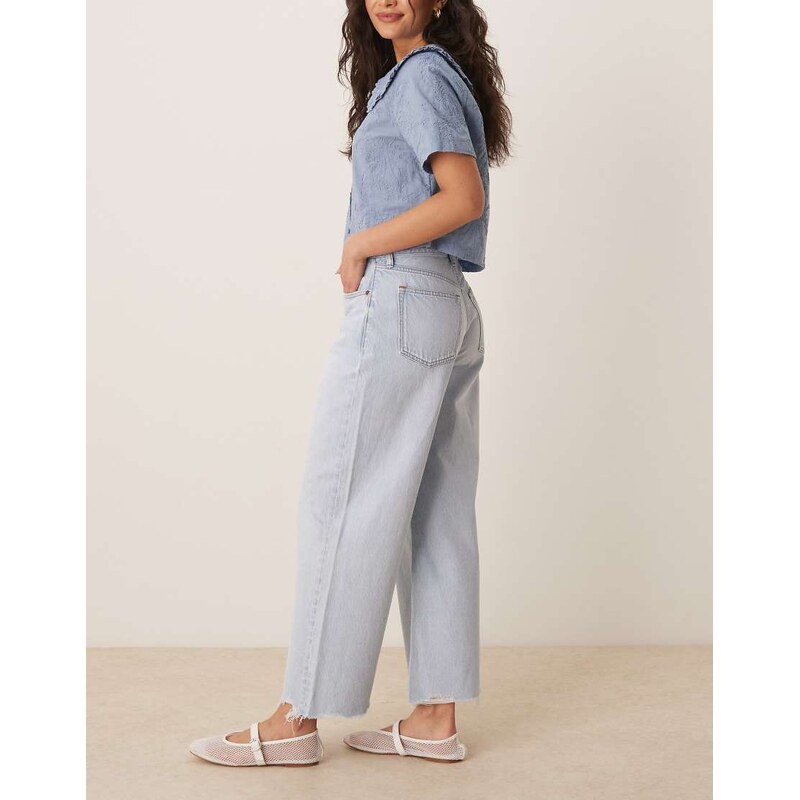 Abercrombie & Fitch curve love high rise crop wide leg jeans in bleach-Blue