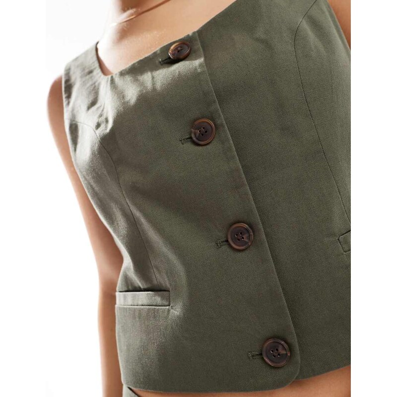 Vero Moda tailored square neck waistcoat co-ord in kalamata green